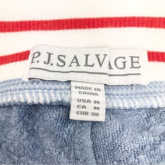 PJ Salvage Light Blue Terry Lounge Shorts with Red White Track Stripe NEW - Picture 8 of 10
